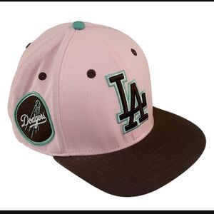 Pro Standard Los Angeles Dodgers Drip Snapback Baseball Cap-pink /brown brim.